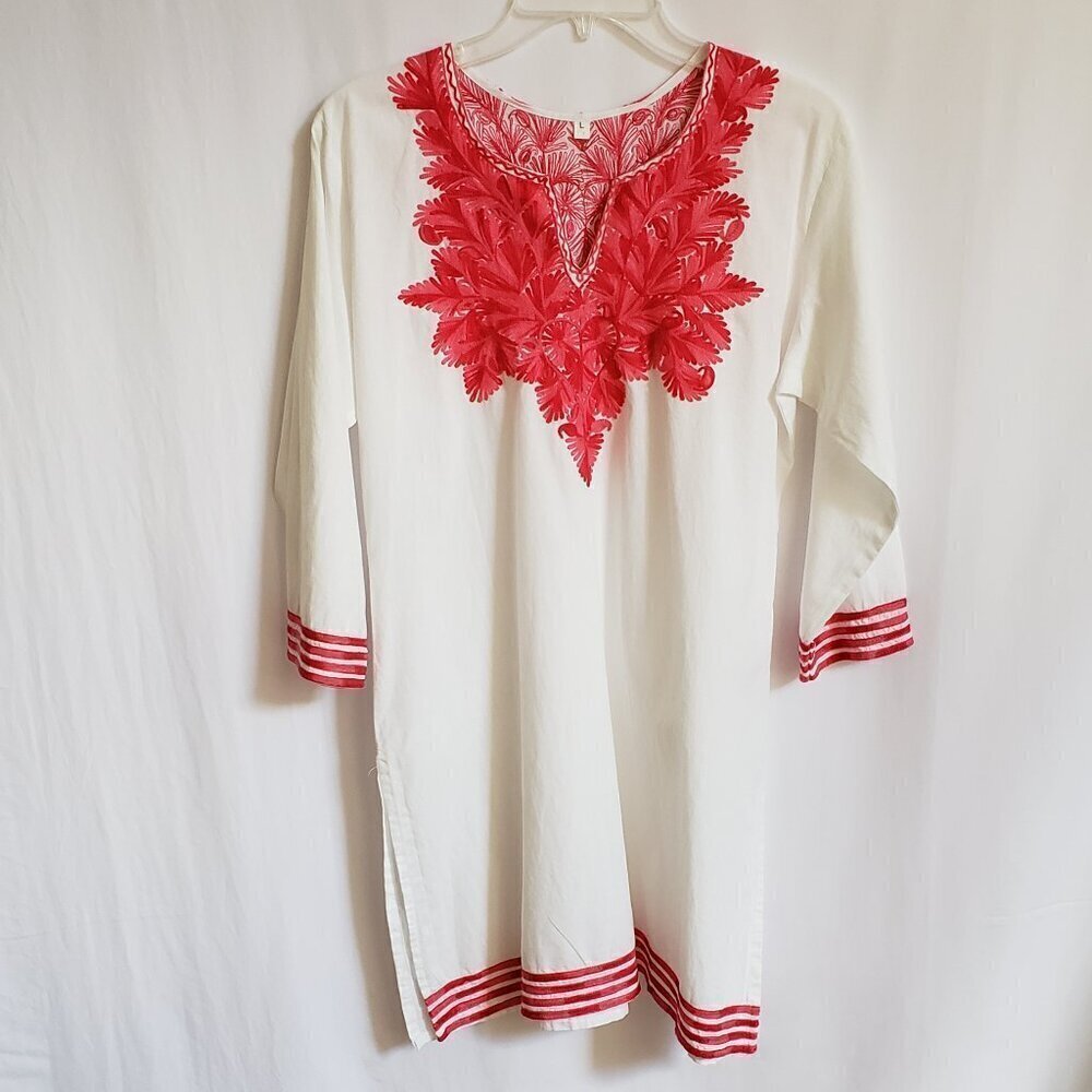 White and Pink Embroidered Tunic.  Size Large